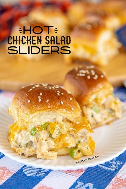chicken salad sliders on a plate