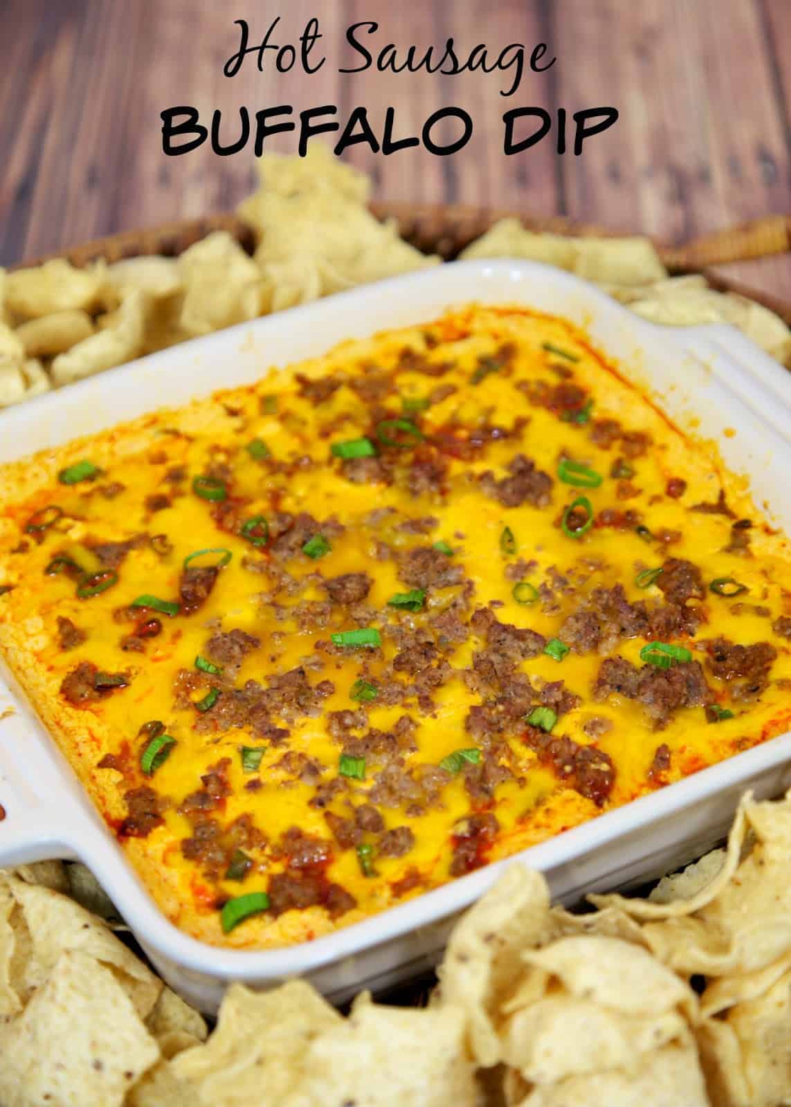 Hot Sausage Buffalo Dip - cream cheese, sausage, cheddar and buffalo sauce - I could make a meal out of this dip! Great for parties and tailgating! Everyone RAVES about this easy dip recipe! Always the first thing to go!