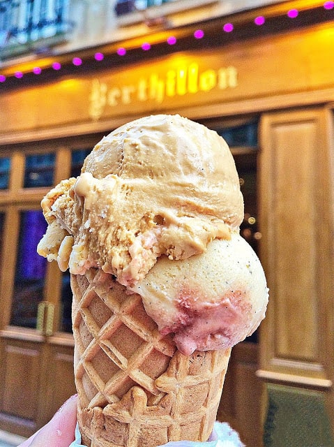 Vanilla and Salted Caramel Ice Cream from the famous Berthillon ice cream shop in Paris. A MUST on your next trip to Paris.