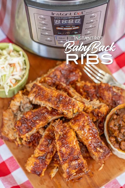Instant Pot Baby Back Ribs - fall off the bone delicious! Baby Back Ribs rubbed in yellow mustard and a homemade BBQ rub. Cook in pressure cooker and then brush with BBQ sauce and put under broiler or on grill. Cooks in under 30 minutes! Great for when you don't have all day to wait for ribs. Better than any BBQ joint!! #ribs #instantpot #babybackribs #bbq