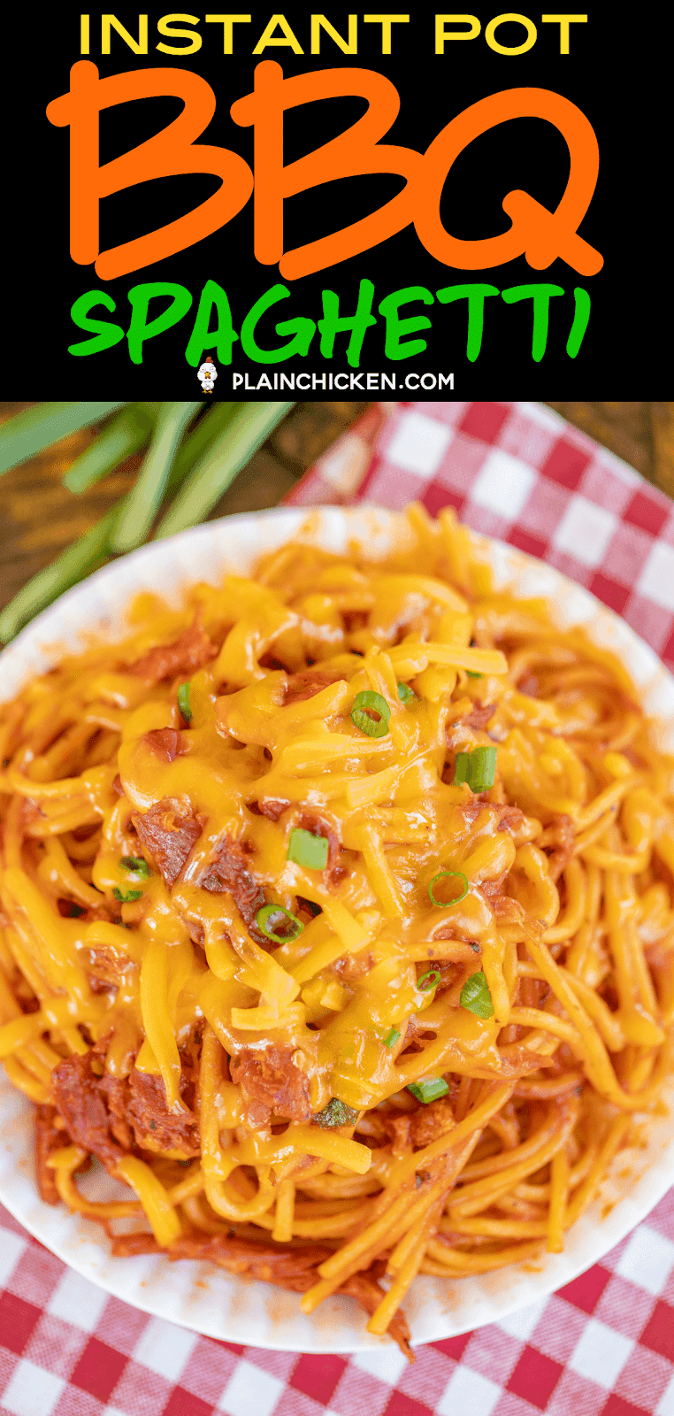 bbq spaghetti topped with cheese and onions