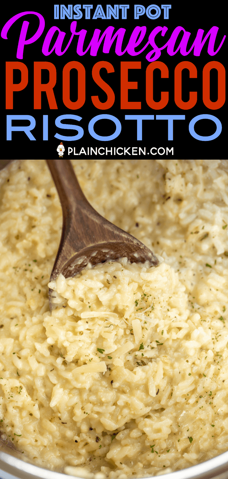 Instant Pot Parmesan Prosecco Risotto Recipe - arborio rice, shallots, garlic, chicken broth, prosecco, Italian seasoning and parmesan - made in the electric pressure cooker! Only takes 8 minutes! Great side dish! Add green peas or mushrooms for a meatless main dish! #instantPot #risotto #sidedish