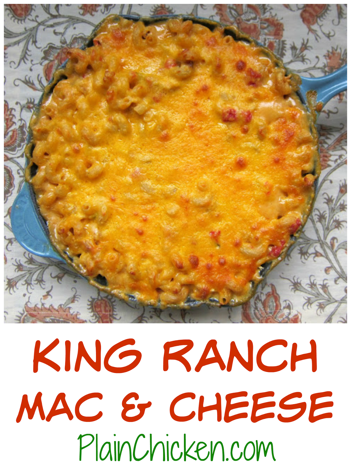 King Ranch Mac and Cheese Recipe- best dish ever! Pasta, chicken, chicken soup, sour cream, Velveeta, cheddar and Rotel - so addictive! He asked me to make it again, twice, while we were still eating it!