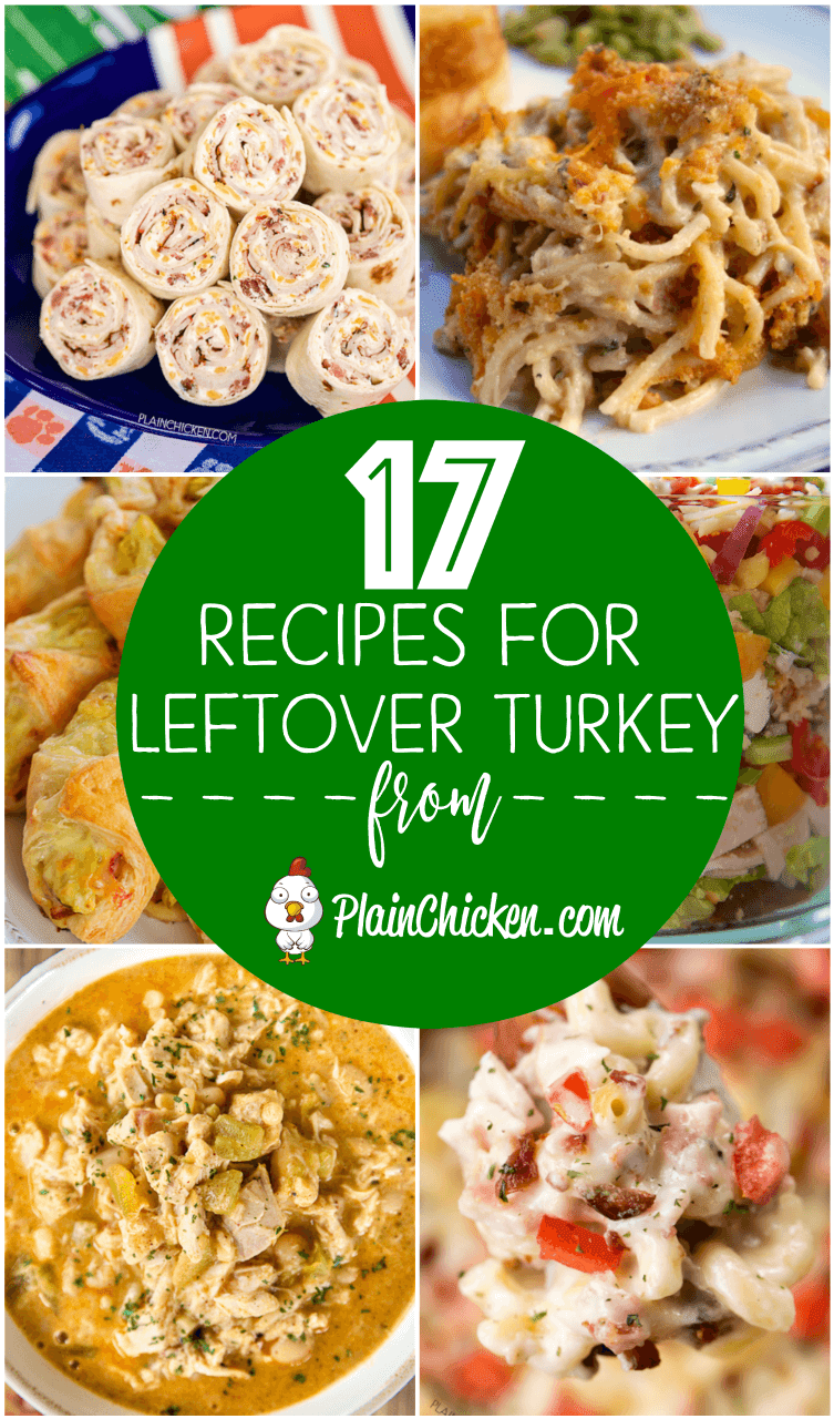 17 Leftover Turkey recipes - recipes to help use up all that leftover holiday turkey. Something for everyone. You can make several of the recipes and freezer for a quick meal later. #turkey #leftovers