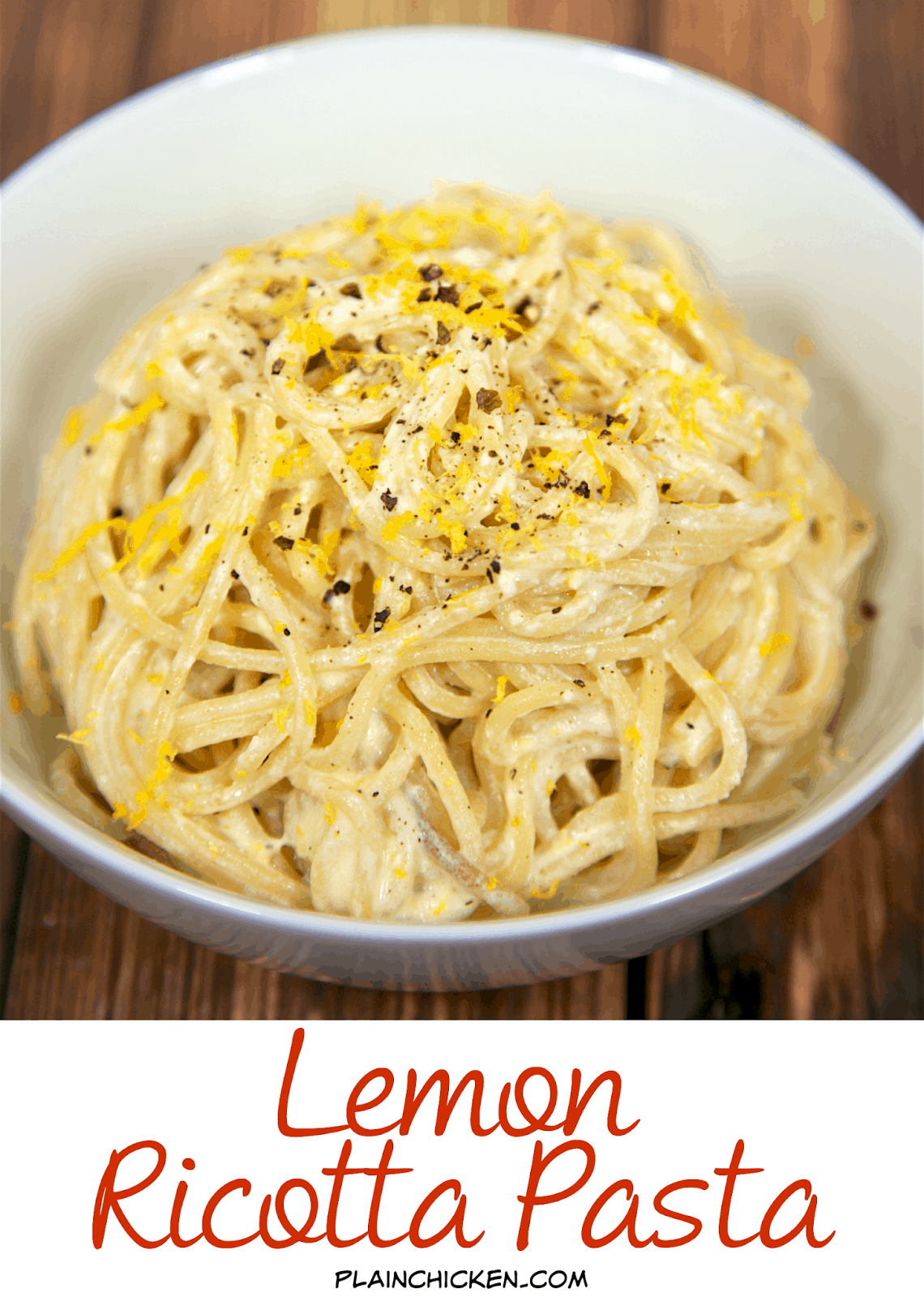 Lemon Ricotta Pasta - only 4 ingredients! Ready in 6 minutes. Super quick and easy side dish. Can add some rotisserie chicken and make it a complete meal. We love this delicious pasta!
