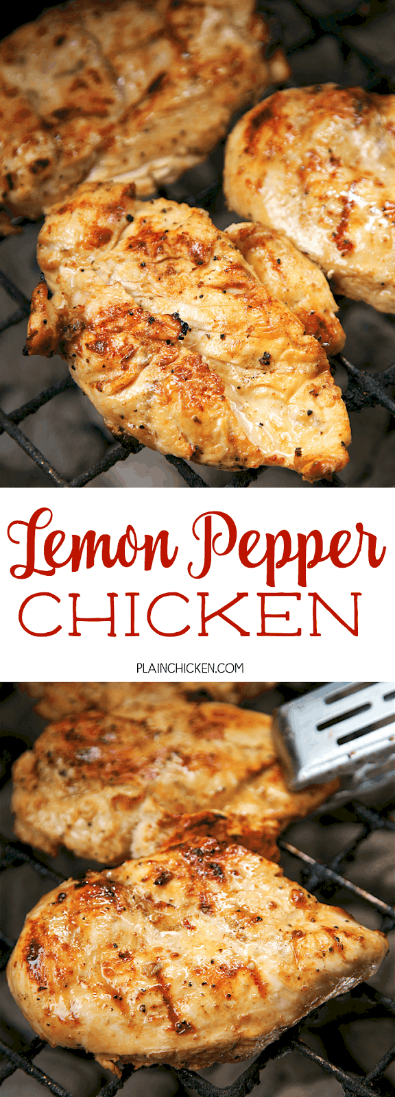 Lemon Pepper Chicken - This chicken is CRAZY delicious! Only 5 ingredients! SO simple! olive oil, lemon juice, Worcestershire sauce, lemon pepper and salt. The chicken is so tender and juicy. It has TONS of great flavor. We like to double the recipe for leftovers. Everyone loves this easy grilled chicken.