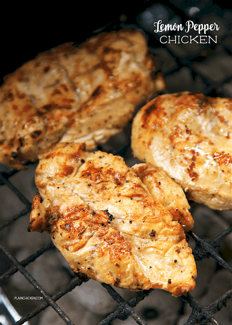 Lemon Pepper Chicken - This chicken is CRAZY delicious! Only 5 ingredients! SO simple! olive oil, lemon juice, Worcestershire sauce, lemon pepper and salt. The chicken is so tender and juicy. It has TONS of great flavor. We like to double the recipe for leftovers. Everyone loves this easy grilled chicken.