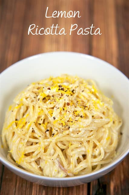 Lemon Ricotta Pasta - only 4 ingredients! Ready in 6 minutes. Super quick and easy side dish. Can add some rotisserie chicken and make it a complete meal. We love this delicious pasta!
