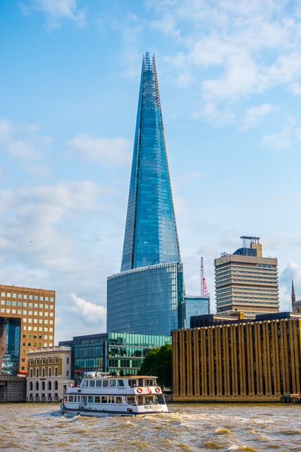 View of The Shard from Thames River Boat - London, England