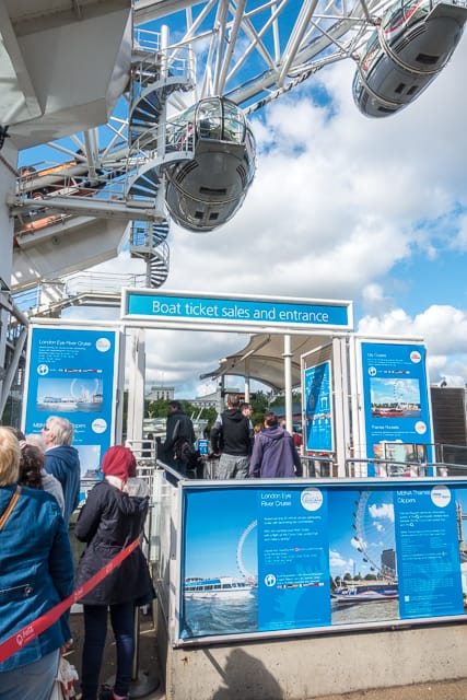 Get your tickets to the London Eye at the Boat Ticket Sales Booth - no line!!