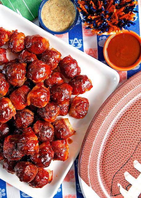 Bacon Wrapped BBQ Meatballs - only 3 ingredients! SO easy!! I took these to a party and they were gone in a flash! Could serve these over rice for lunch or dinner. 