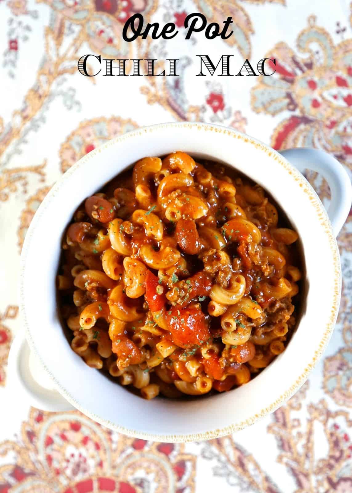 One Pot Chili Mac {No Boil} - chili and pasta simmered in the same pot! No need to precook the pasta! Great quick and easy weeknight meal!