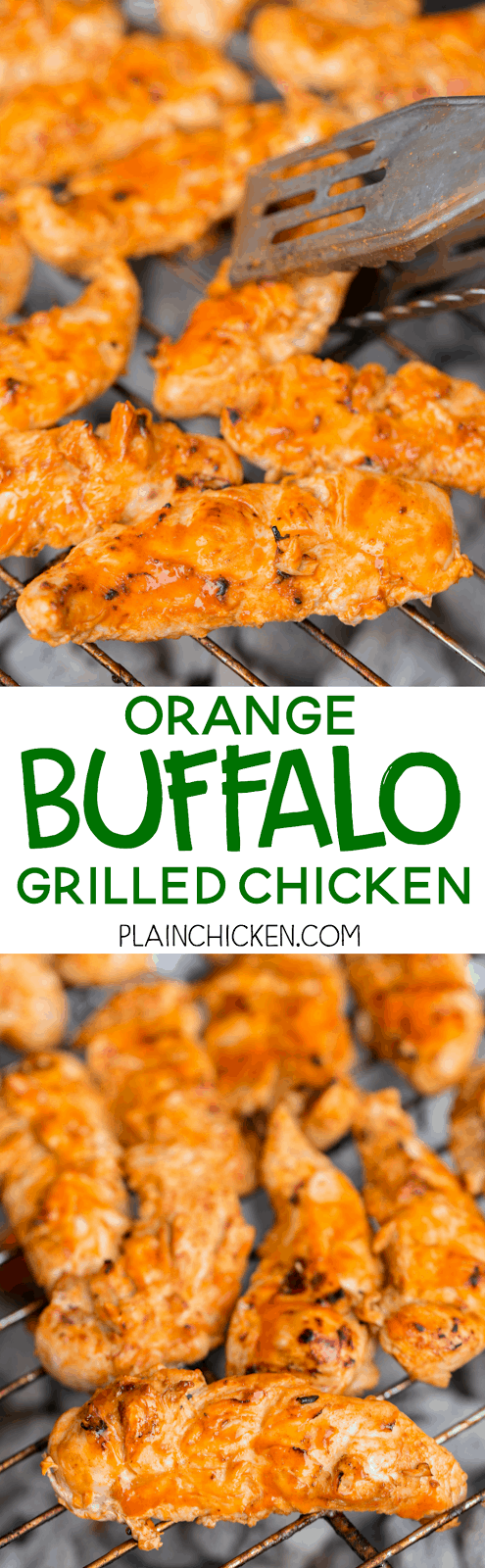 Orange Buffalo Grilled Chicken - chicken marinated in buffalo sauce and orange juice - grill, pan sear or bake for a quick weeknight meal. A little spicy, a little sweet and a whole lotta delicious! Ready to eat in 15 minutes!
