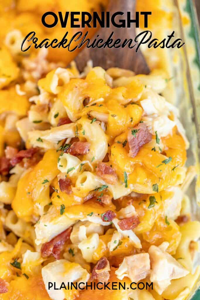 scooping chicken bacon pasta from casserole dish