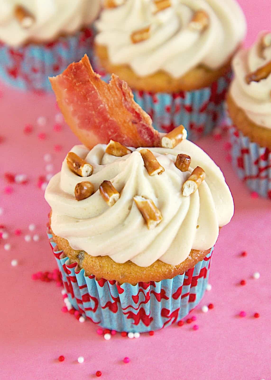 Disney's Piggylicious Bacon Cupcakes - cupcakes baked with bacon fat and packed full of bacon. Topped with a maple cream cheese frosting! OMG delicious! 