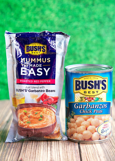 3-Ingredient Pimento Cheese Hummus - Bush's Garbanzo beans, Bush's Roasted Red Pepper Hummus Made Easy and cheddar cheese. Ridiculously easy and crazy delicious! Ready in about a minute! Whip this up when you need a last minute snack. Great for parties and tailgates!!