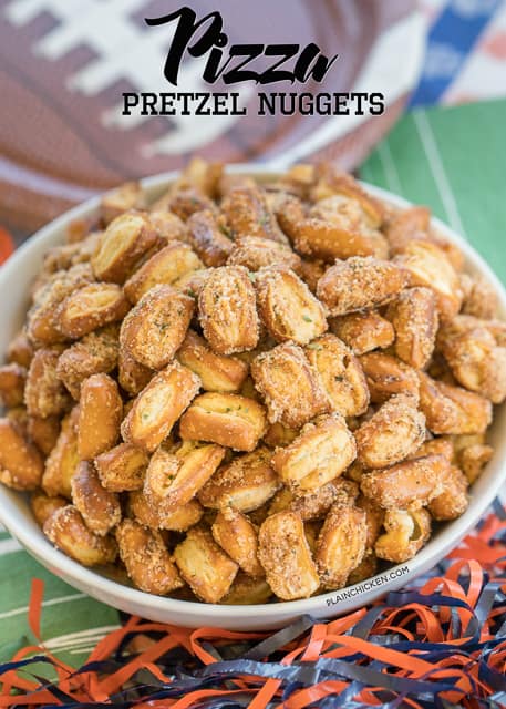 Pizza Pretzel Nuggets - only 4 ingredients!! Tastes like pizza!! Great for tailgating and parties. Can make ahead and store in an air-tight container for later. Will keep for several weeks. Everyone LOVES this easy appetizer recipe!!