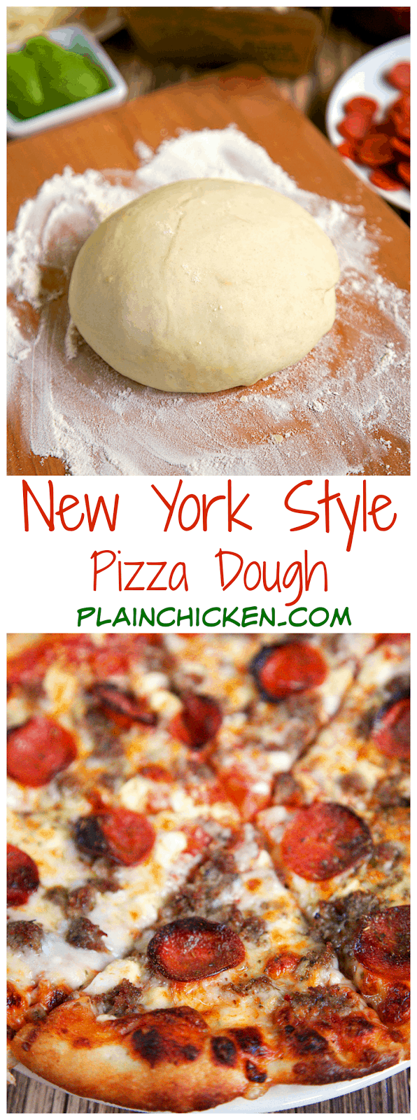 New York Style Pizza Dough Recipe - only 4 ingredients to make the best pizza dough - this dough is so easy to work with! Make the dough and refrigerate until ready to use. Can make up to 3 or 4 days in advance.
