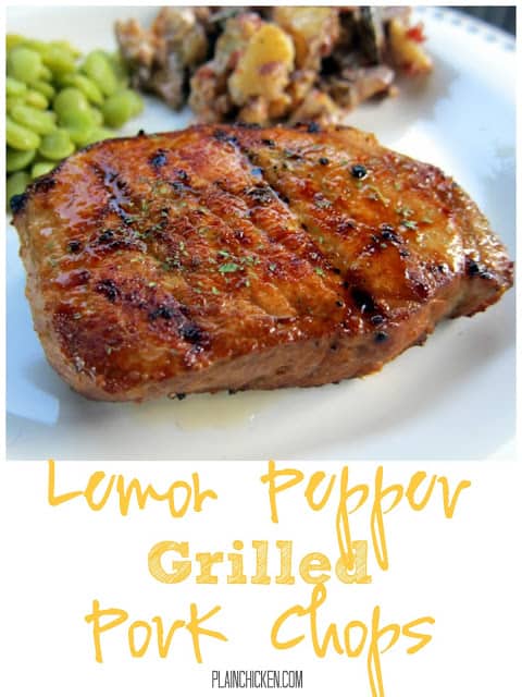 Grilled Lemon Pepper Pork Chops Recipe - boneless pork chops marinated in lemon pepper, soy sauce, Worcestershire Sauce and garlic - cook on the grill for a quick and delicious dinner! Can marinate the night before and grill when you get home from work.