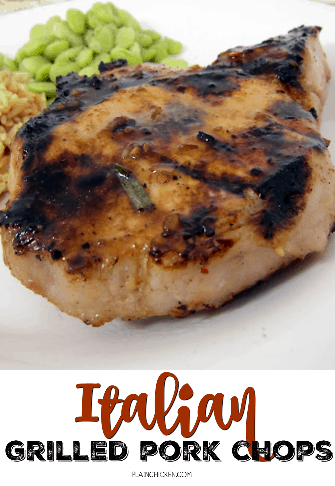 Italian Grilled Pork Chops - pork chops marinated in Italian dressing, balsamic vinegar, Worcestershire, honey and rosemary. Can mix together the night before and they are ready to grill when you get home from work. SO easy and super delicious!