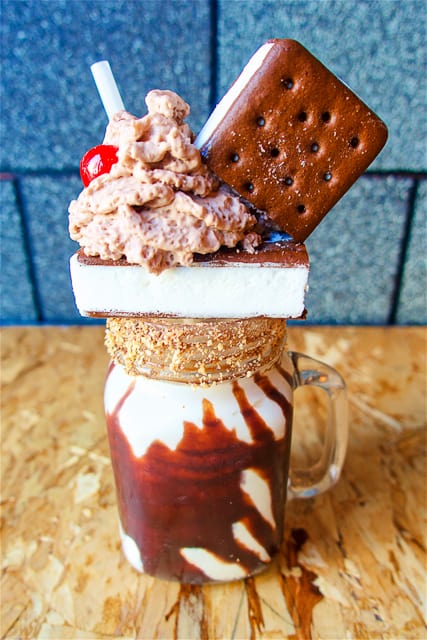 D Spot - Shake Topped with Ice Cream Sandwich and Chocolate Cream - RE:GRUB Burger Bar - Calgary, AB Canada