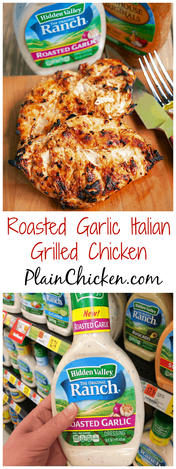 Roasted Garlic Italian Grilled Chicken - only 3 ingredients (including the chicken) - super simple marinade that packs a ton of great flavor! Quick, easy and delicious - my three favorite things!