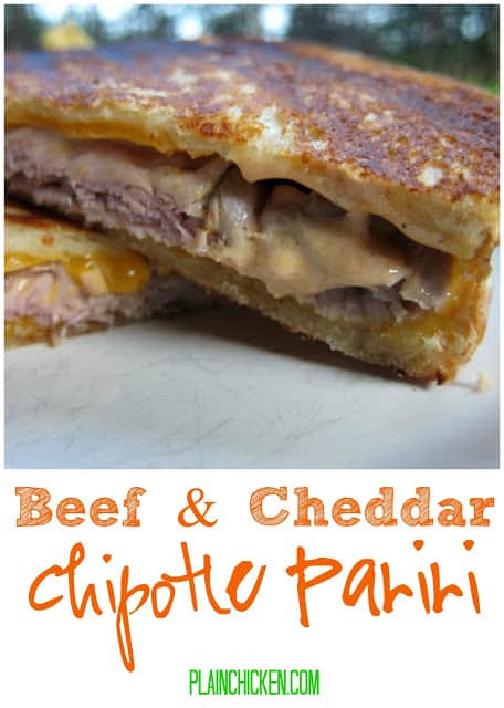 Beef & Cheddar Chipotle Panini Recipe - sourdough bread, roast beef, cheddar, chipotle peppers and ranch - my favorite grilled cheese sandwich. The sauce makes the sandwich!