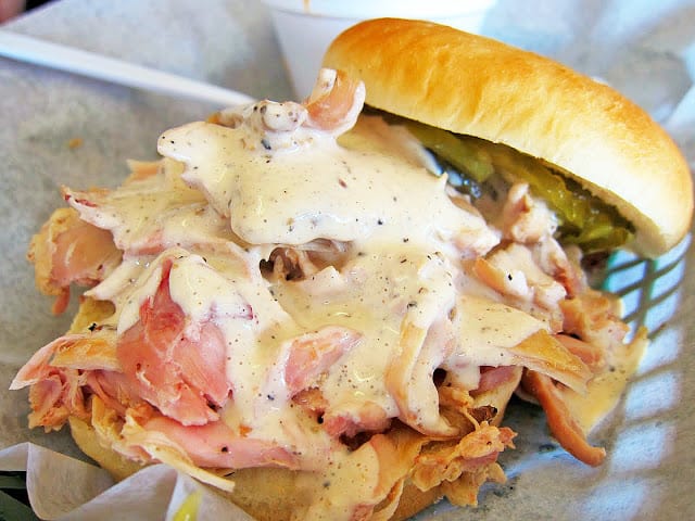 Smoked Chicken Sandwich with White Sauce at Saw's BBQ in Homewood, Alabama