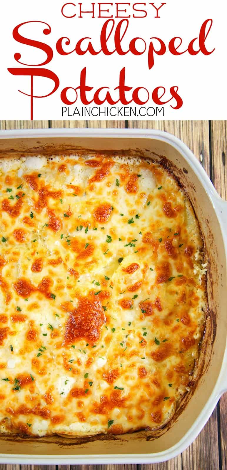 Cheesy Scalloped Potatoes - THE BEST potatoes EVER! Everything cooks in the same pan - easy cleanup! Only 5 ingredients! Potatoes, heavy cream, garlic, parsley, and mozzarella cheese. I could have a made a meal out of these potatoes. I'm still thinking about them! SO good! Easy side dish that is ready in 30 minutes.