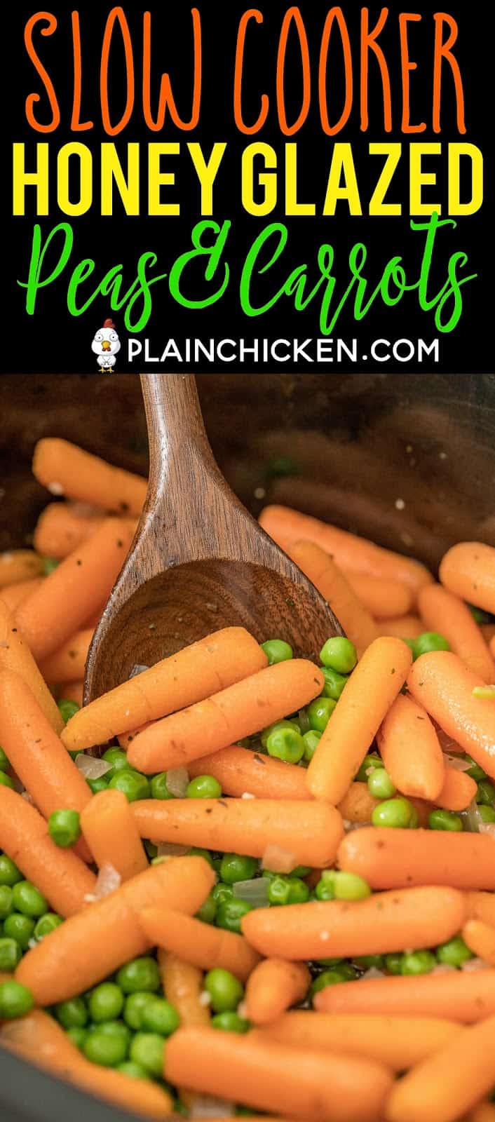 Slow Cooker Honey Glazed Peas and Carrots - easy and delicious side dish! Baby carrots, honey, butter, garlic, onion, marjoram, and peas. Amazing flavor!! Great side dish for your holiday meal! #slowcooker #sidedish #vegetables