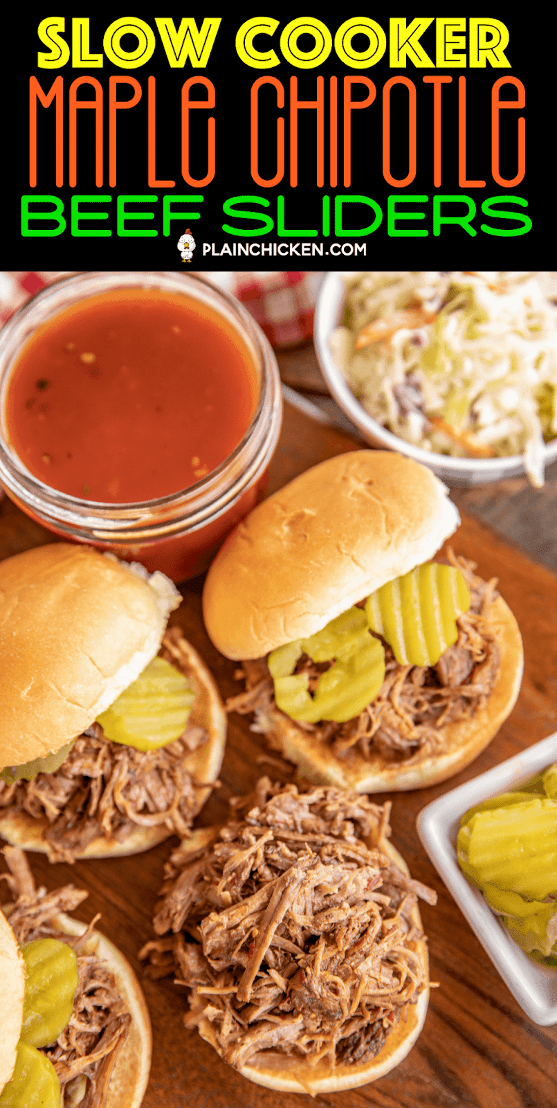 shredded beef sandwiches on serving board