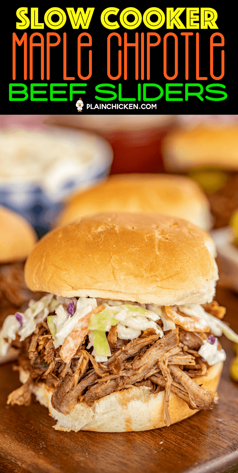 shredded beef sandwiches on serving board