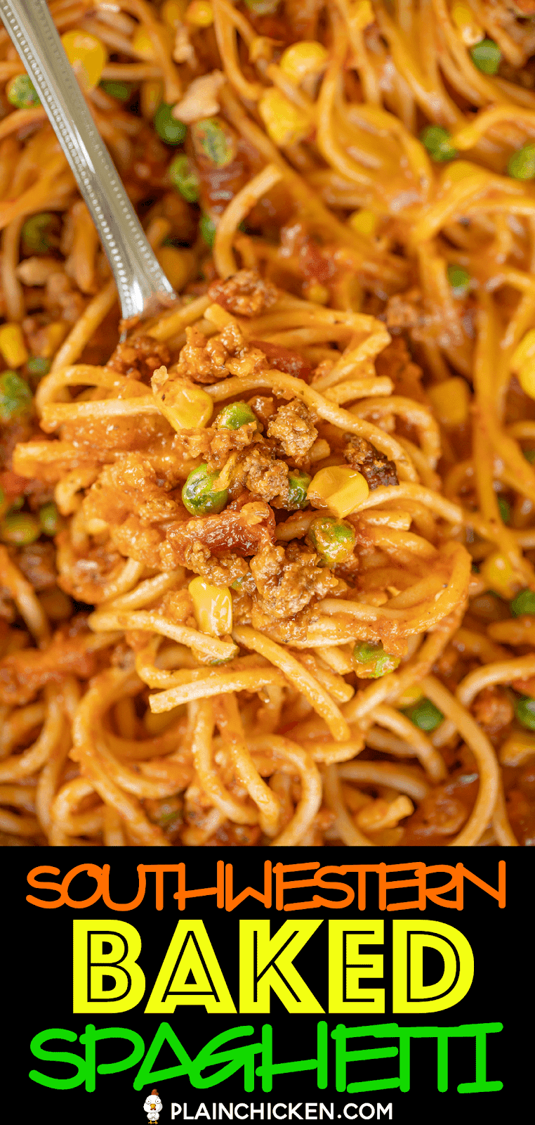 baked spaghetti casserole on a fork