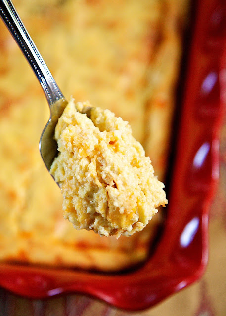Cheddar Spoon Bread - a cross between polenta and cornbread. SO delicious! Ready in about 30 minutes. Great side dish for your holiday meal.