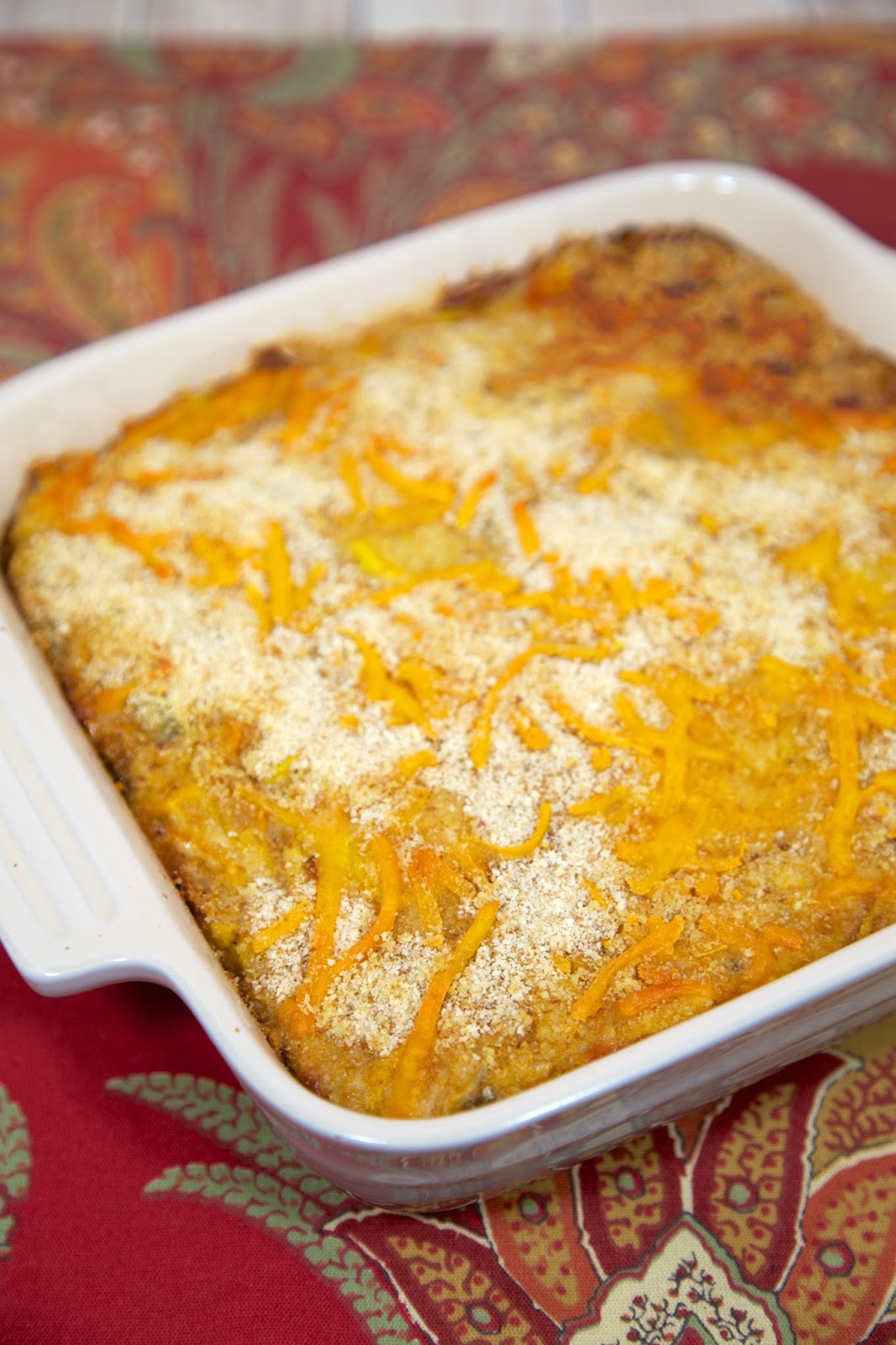 Squash Casserole - squash, peppers, onions, cheese - a family tradition at Thanksgiving! Can make ahead of time and refrigerate until ready to bake.