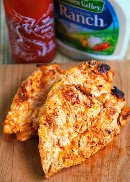 Sriracha Ranch Chicken Recipe - only 3 ingredients, including the chicken! Not super spicy even though there is a good amount of Sriracha - can increase or decrease depending on your personal preference. Great tasting chicken recipe!