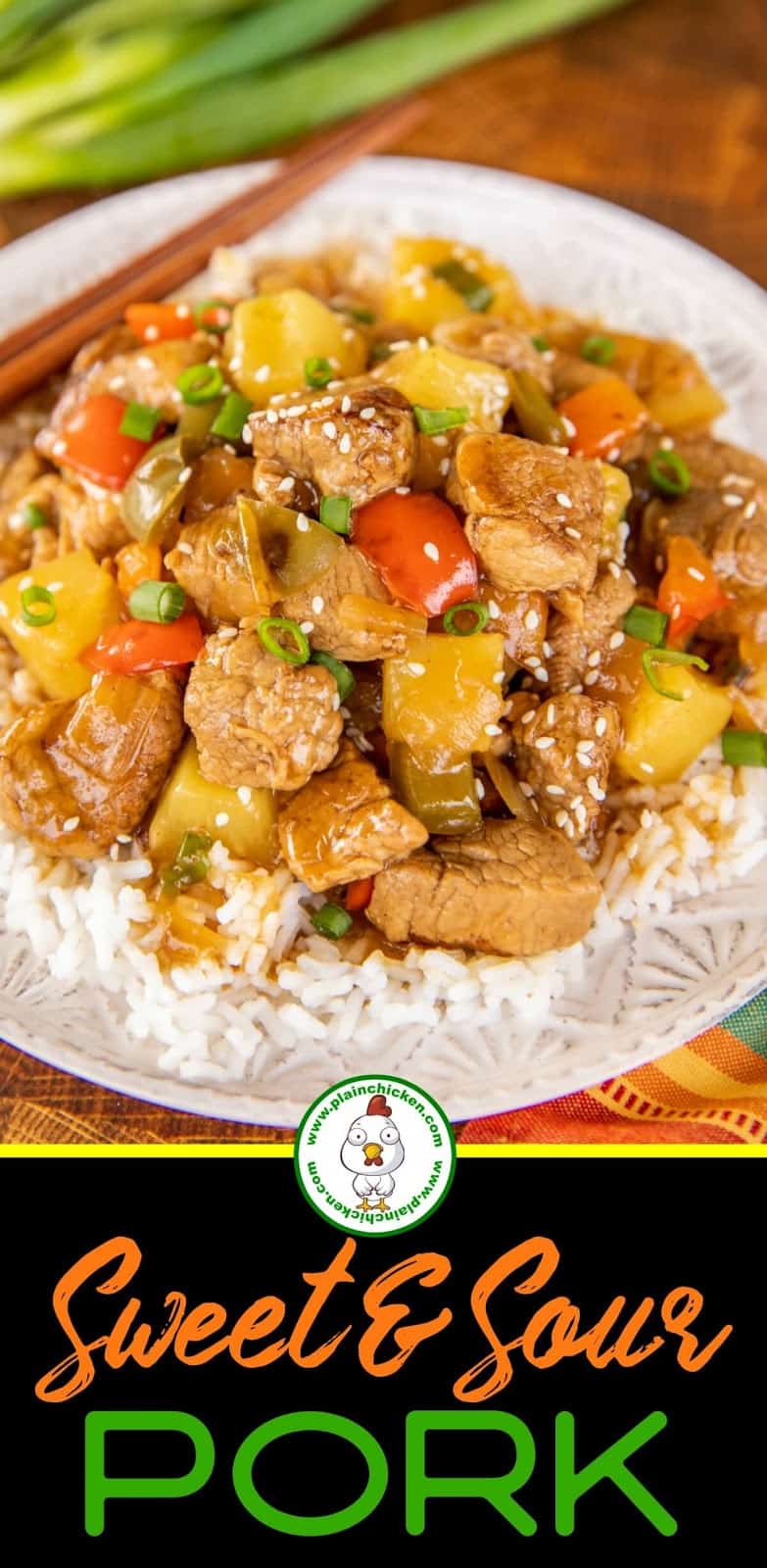 Sweet & Sour Pork on a plate with rice