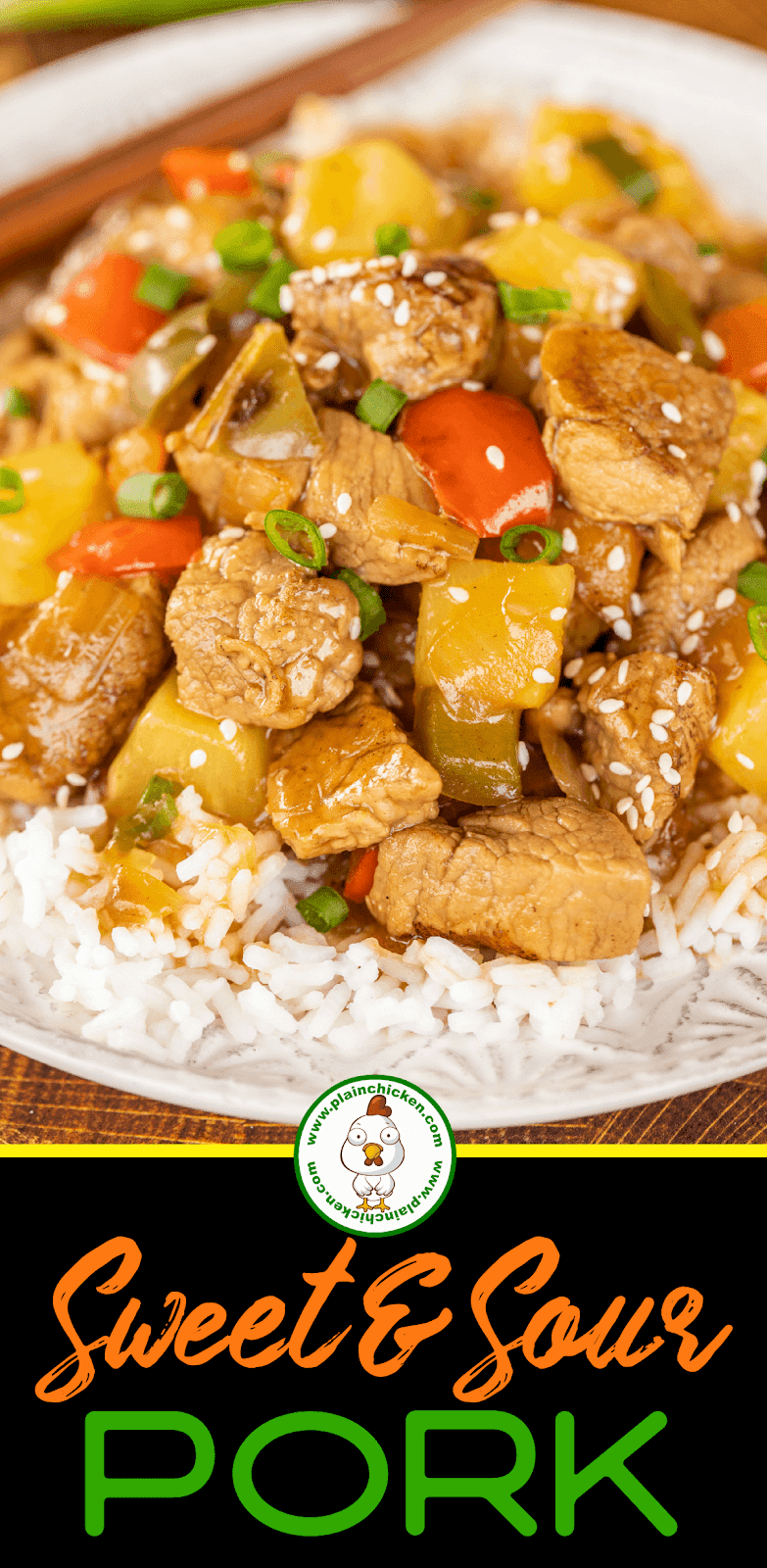 sweet & sour pork on a plate with rice
