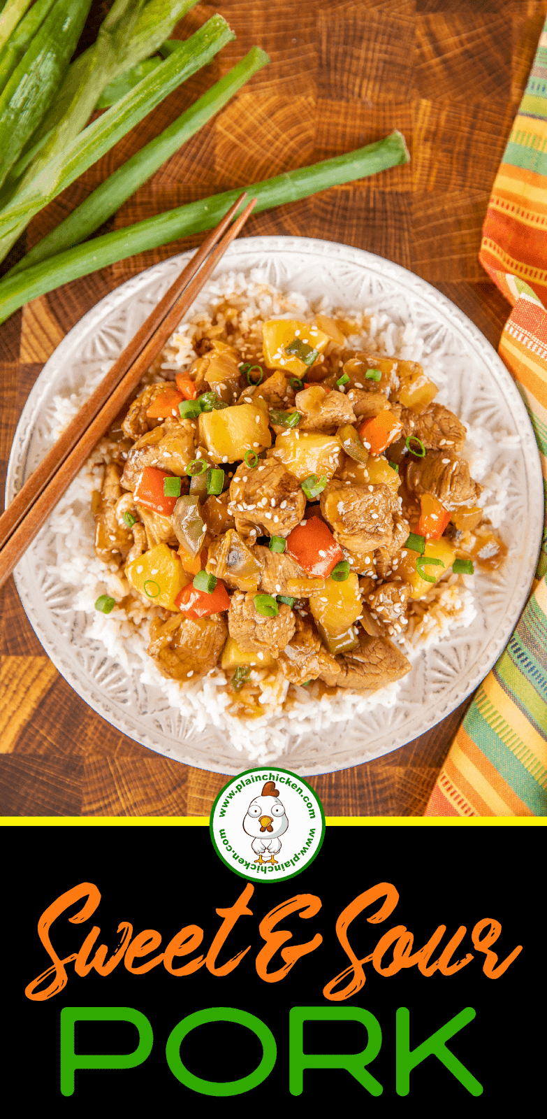 sweet & sour pork with rice on a plate