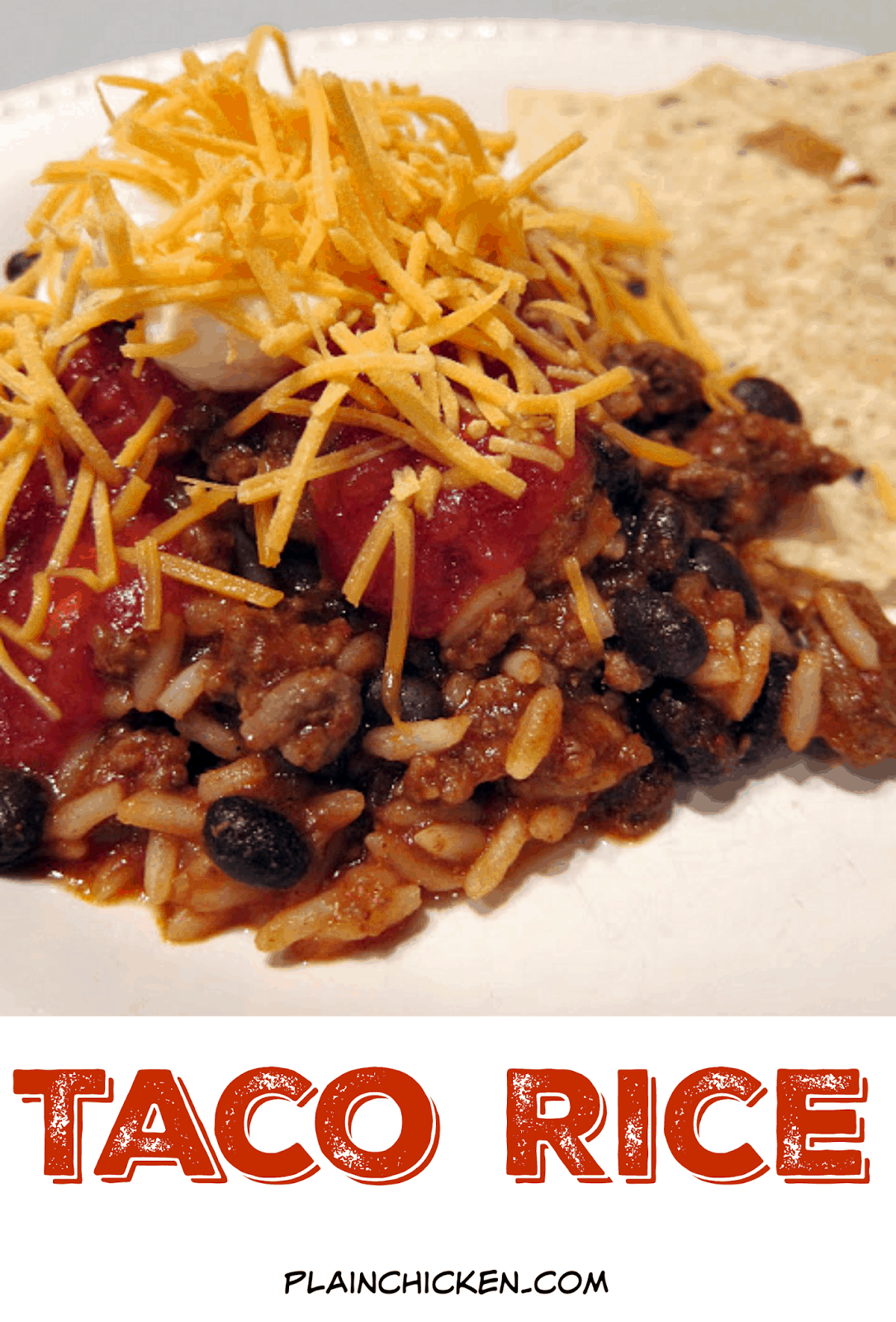 Taco Rice - one pot dish - taco meat, black beans, tomato sauce and rice tossed together - top with favorite taco toppings - fun change to taco night!