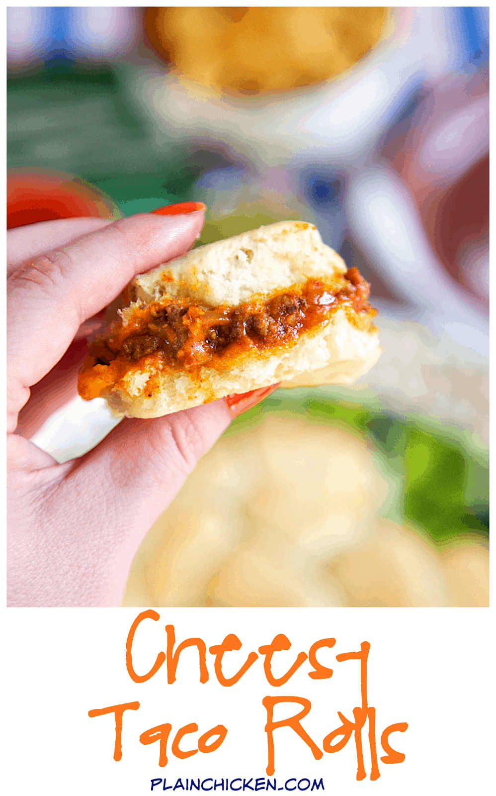Cheesy Taco Rolls - Sister Schubert rolls stuffed with cheese and spicy taco meat! SO easy and SO good! Top with your favorite taco toppings. Can make ahead and freeze for later. Great for parties or a fun twist to taco night. 