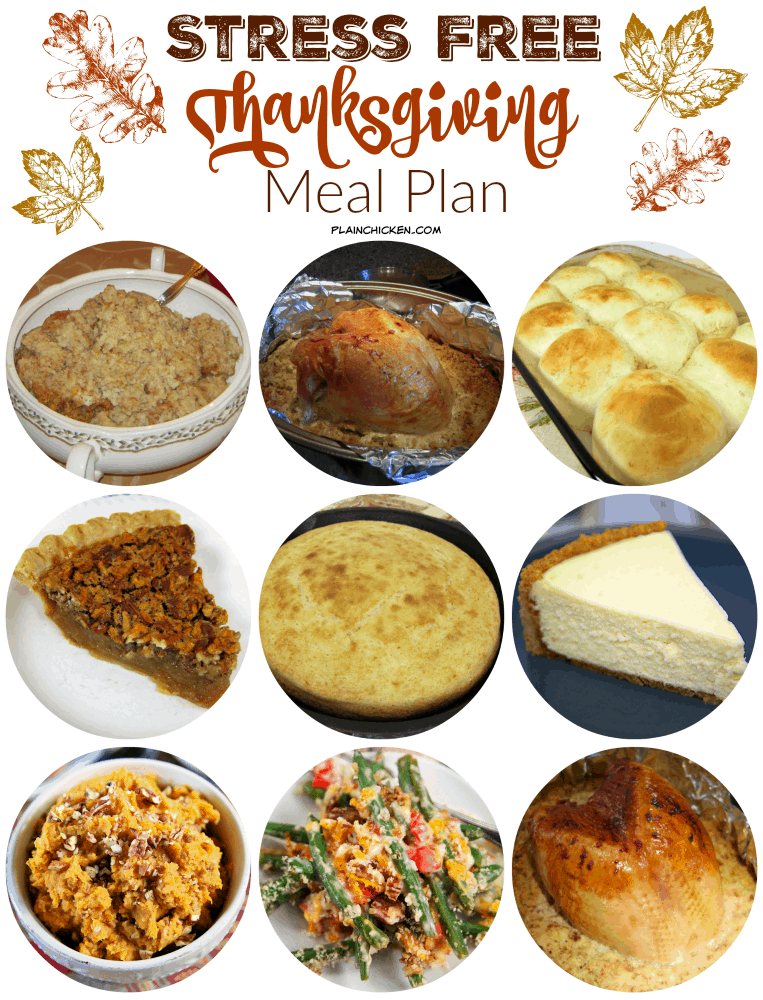 Stress Free Thanksgiving Meal Plan -use a combination of make ahead recipes, slow cooker recipes and throw in a few store bought favorites for a stress free holiday meal! We tell you what to cook on what day to ensure your holiday is relaxing and stress free!