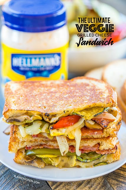 The Ultimate Veggie Grilled Cheese Sandwich - perfectly crispy and delicious!!! Roast the veggies ahead of time for a super quick meal later!! The key to this sandwich is Hellmann's Mayonnaise on the OUTSIDE of the sandwich. It makes all the difference! I know it sounds strange, but it is AH-MAZ-ING! Eggplant, zucchini, mushrooms, squash, bell peppers, onions, white cheddar, wheat bread and Hellmann's Mayonnaise. Seriously THE BEST! #strangewich #EatBetterLiveBetter #Walmart #ad