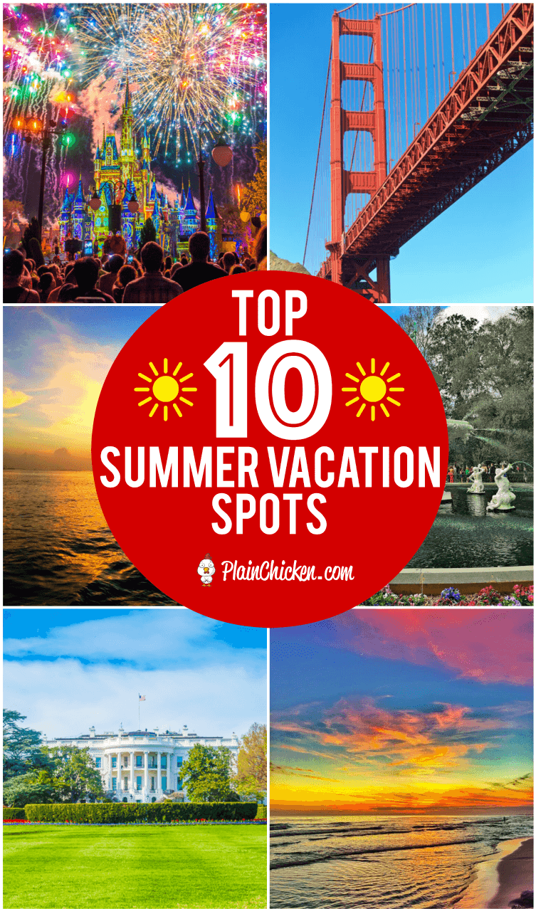 Top 10 Summer Vacation Spots - ten of the best places in the USA for summer vacation. What to do and where to eat! TONS of great tips! Disney World, San Francisco, NYC, Key West, Disneyland, Washington DC, Savannah, St Augustine and Las Vegas #nyc #travel #vacation #vegas #summer