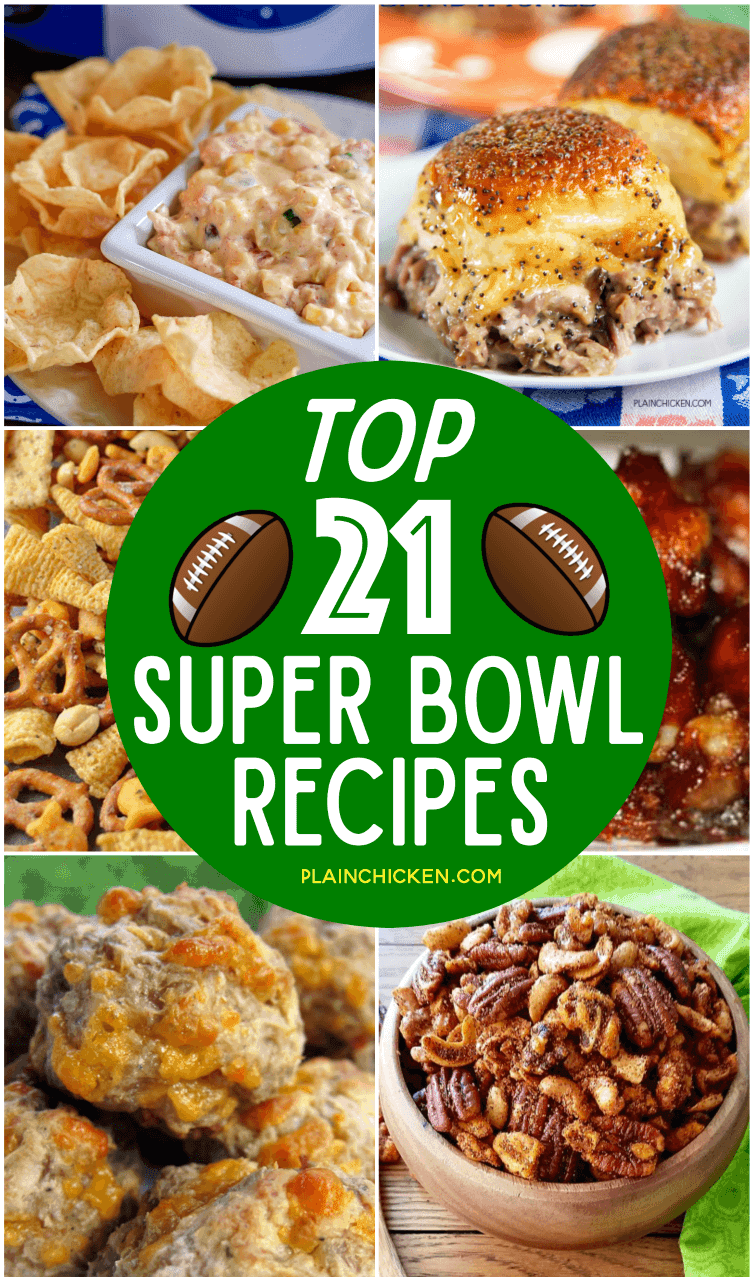 Top 21 Super Bowl Party Recipes - the best of the best on Pinterest! Something for everyone!! Dips, sandwiches, sausage balls, mixed nuts, snack mix. You will definitely score a touchdown with these recipes!!! #superbowl #football #superbowlparty Sponsored by Glass Barn
