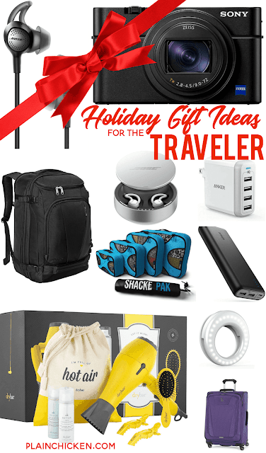 Holiday Gift Ideas for the Traveler - I never travel without all of these items! USB chargers, iPhone cords, the best travel purse, photography lights, the best travel camera, packing cubes, headphones and dual-voltage hair dryer!