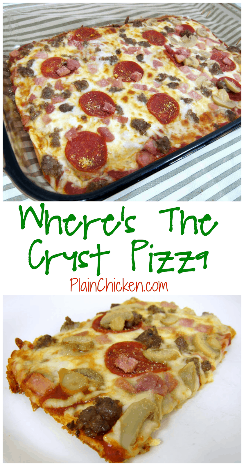 Where's The Crust Pizza - pizza crust made with cream cheese, eggs, garlic and parmesan cheese - no gluten! Top with favorite sauce and toppings. SOOOO good! We love to make this for our weekly pizza night!