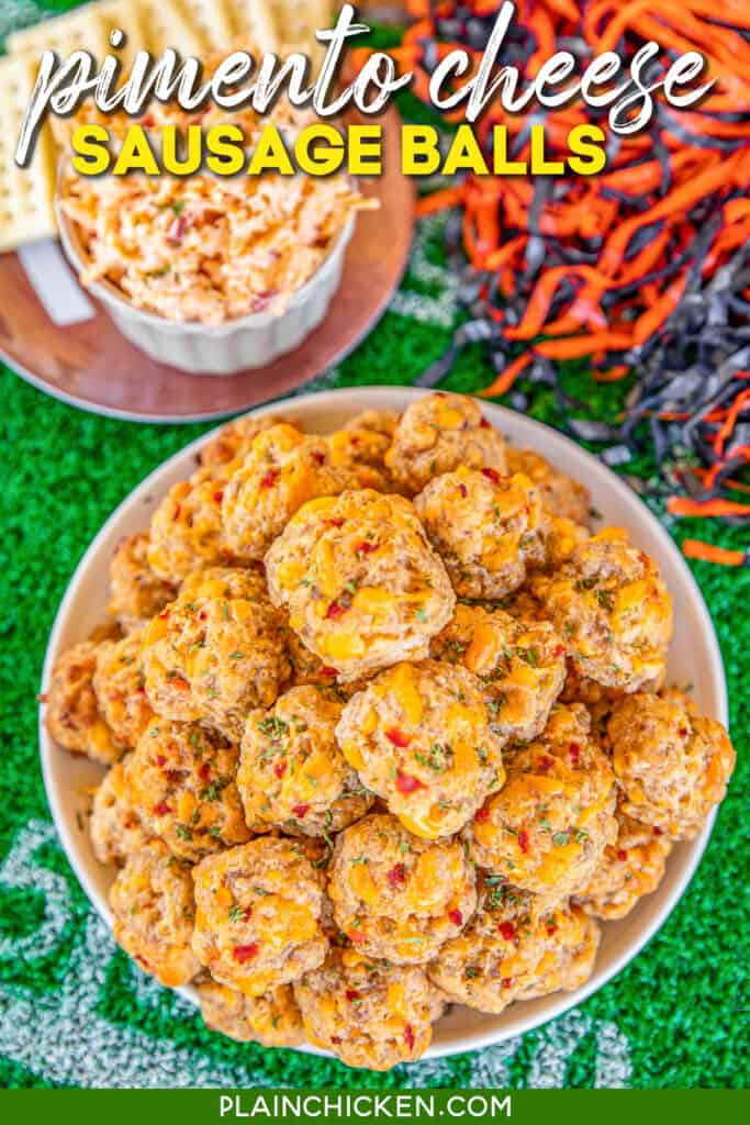 plate of sausage balls with pimento cheese