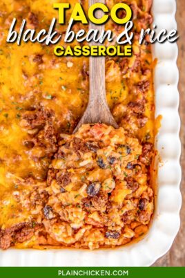 scooping taco rice casserole from baking dish