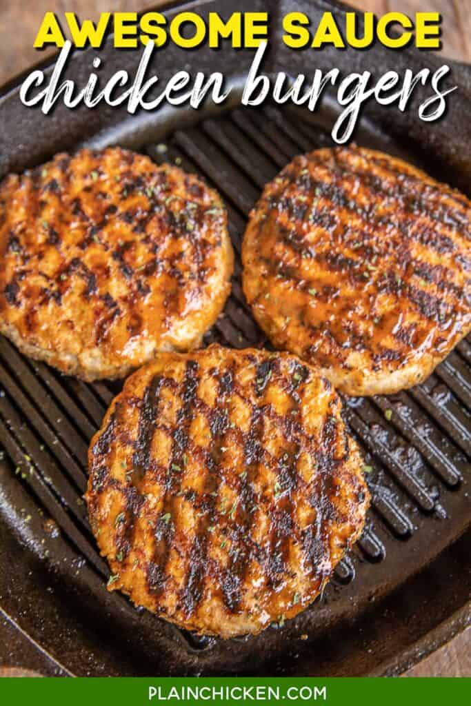 chicken burgers in a grill pan